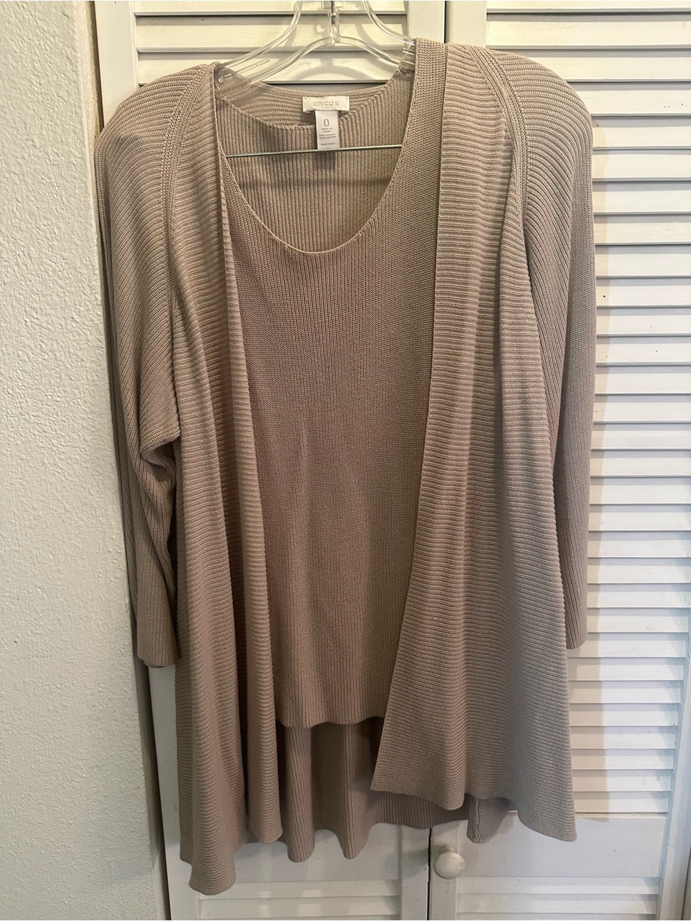 Chico's Neutral Taupe Ribbed Cardigan with Shell